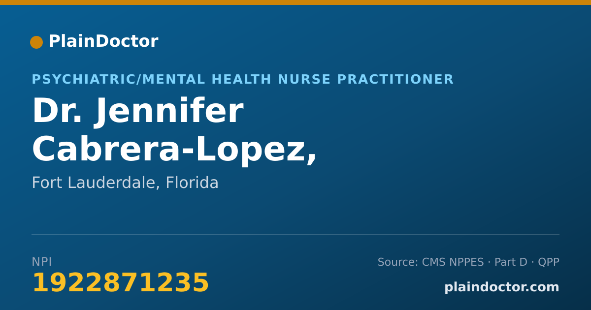 Shareable card for Jennifer Cabrera-Lopez, PMHNP-BC - Psychiatric/Mental Health Nurse Practitioner, Fort Lauderdale, FL