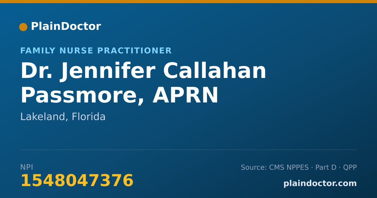 Shareable card for Jennifer Callahan Passmore, APRN - Family Nurse Practitioner, Lakeland, FL