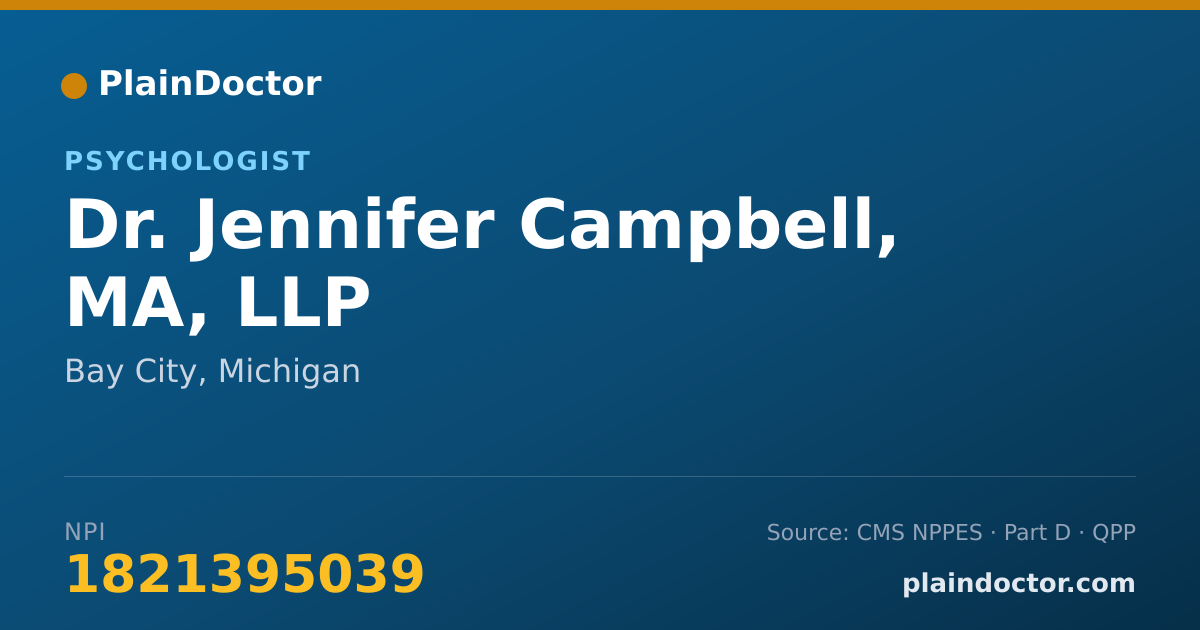 Shareable card for Jennifer Campbell, MA, LLP - Psychologist, Bay City, MI