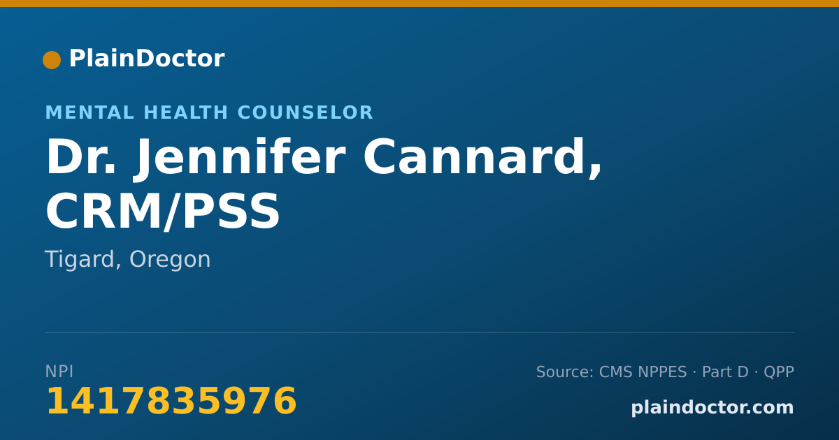 Shareable card for Jennifer Cannard, CRM/PSS - Mental Health Counselor, Tigard, OR