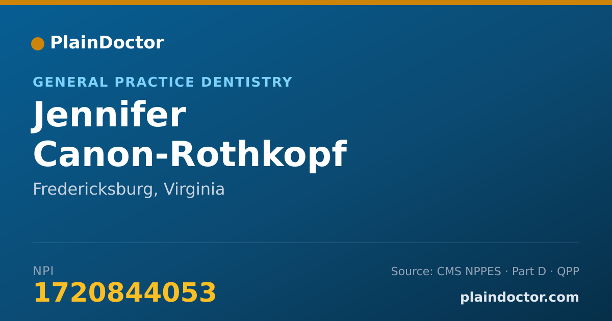 Shareable card for Jennifer Canon-Rothkopf - General Practice Dentistry, Fredericksburg, VA