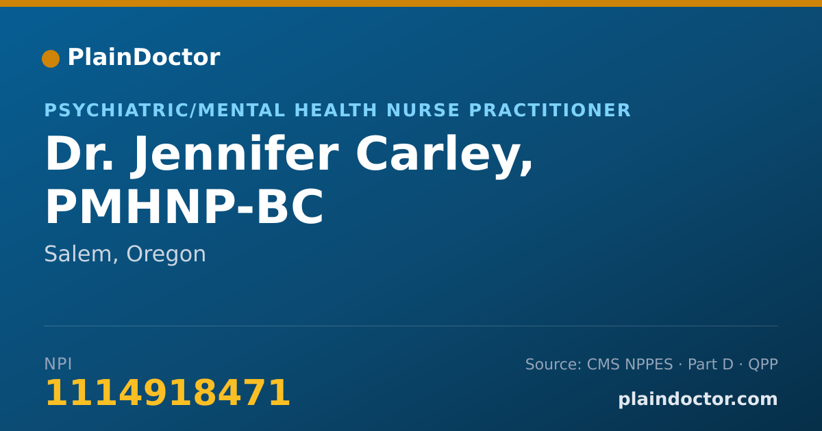 Shareable card for Jennifer Carley, PMHNP-BC - Psychiatric/Mental Health Nurse Practitioner, Salem, OR