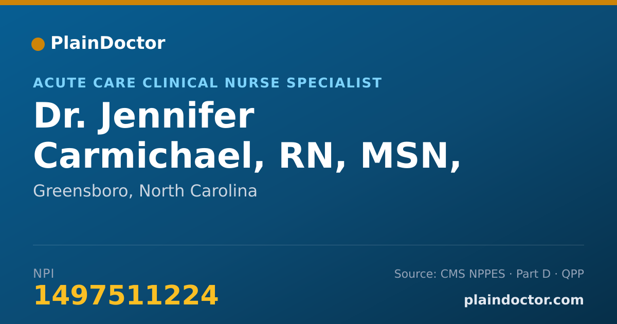 Shareable card for Jennifer Carmichael, RN, MSN, ACCNS-AG - Acute Care Clinical Nurse Specialist, Greensboro, NC