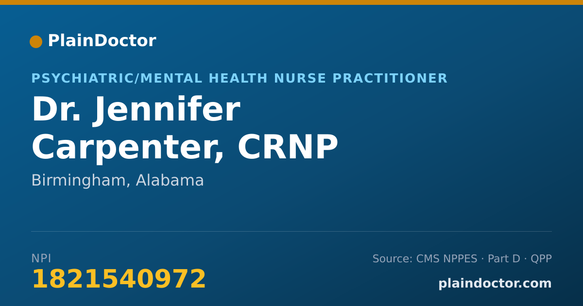 Shareable card for Jennifer Carpenter, CRNP - Psychiatric/Mental Health Nurse Practitioner, Birmingham, AL