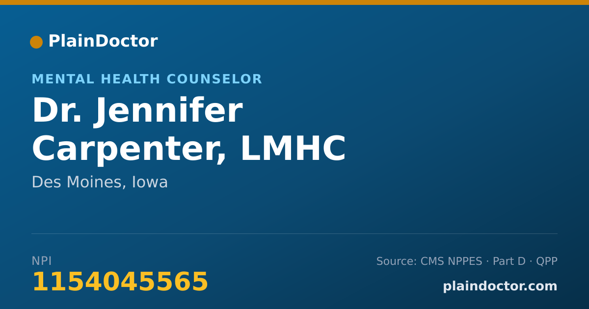 Shareable card for Jennifer Carpenter, LMHC - Mental Health Counselor, Des Moines, IA