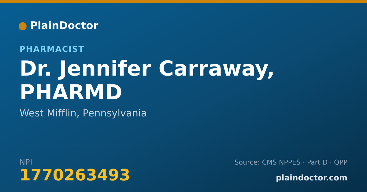 Shareable card for Jennifer Carraway, PHARMD - Pharmacist, West Mifflin, PA