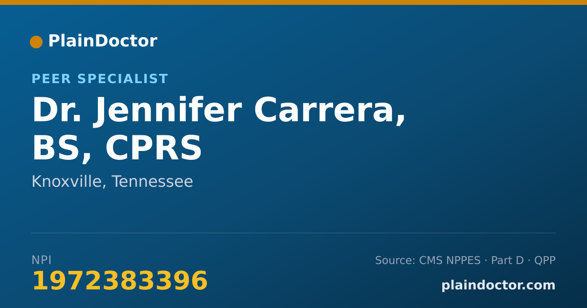 Shareable card for Jennifer Carrera, BS, CPRS - Peer Specialist, Knoxville, TN