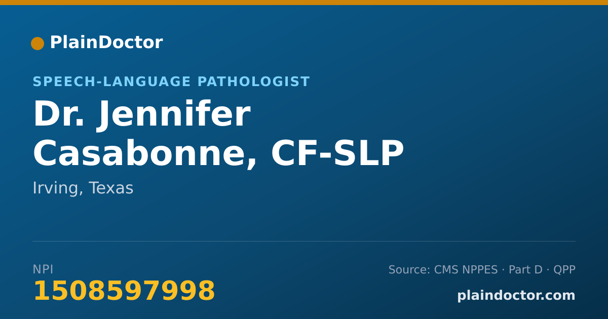 Shareable card for Jennifer Casabonne, CF-SLP - Speech-Language Pathologist, Irving, TX