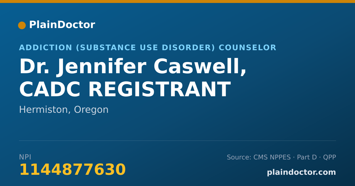 Shareable card for Jennifer Caswell, CADC REGISTRANT - Addiction (Substance Use Disorder) Counselor, Hermiston, OR