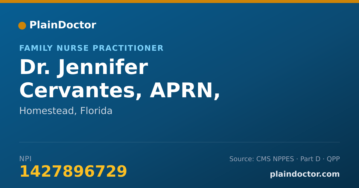 Shareable card for Jennifer Cervantes, APRN, FNP-BC - Family Nurse Practitioner, Homestead, FL
