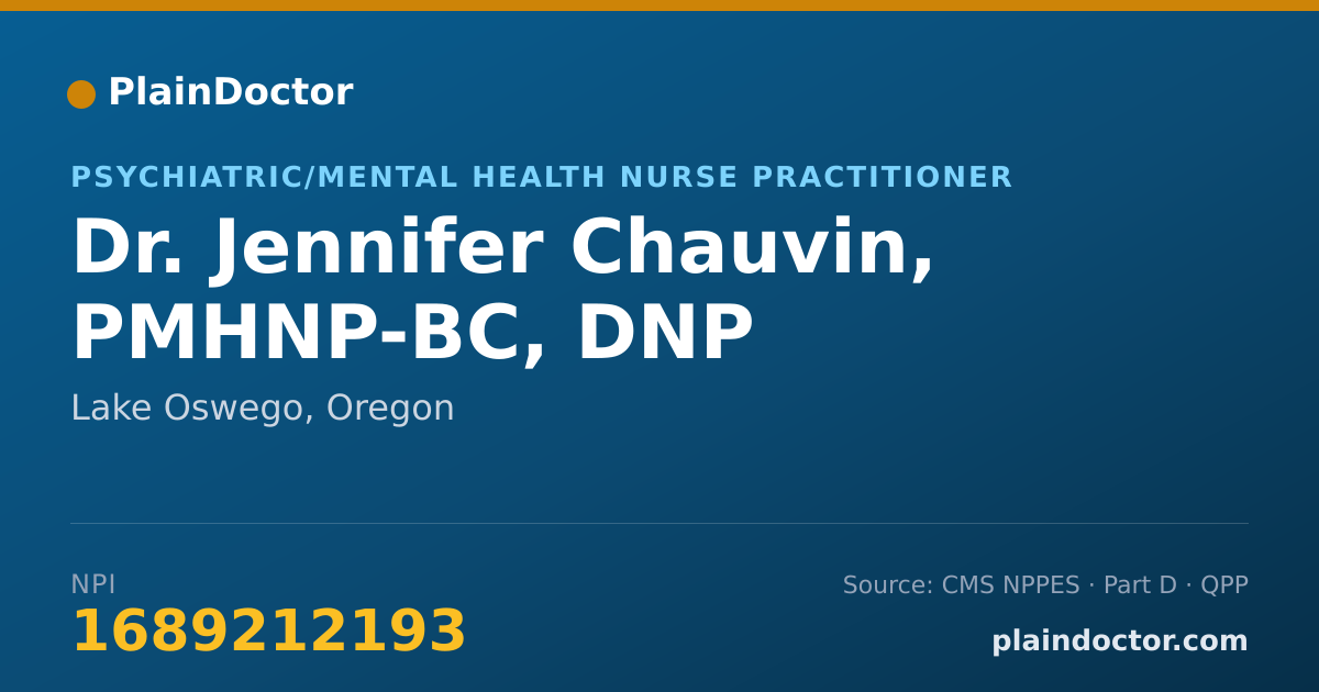 Shareable card for Jennifer Chauvin, PMHNP-BC, DNP - Psychiatric/Mental Health Nurse Practitioner, Lake Oswego, OR