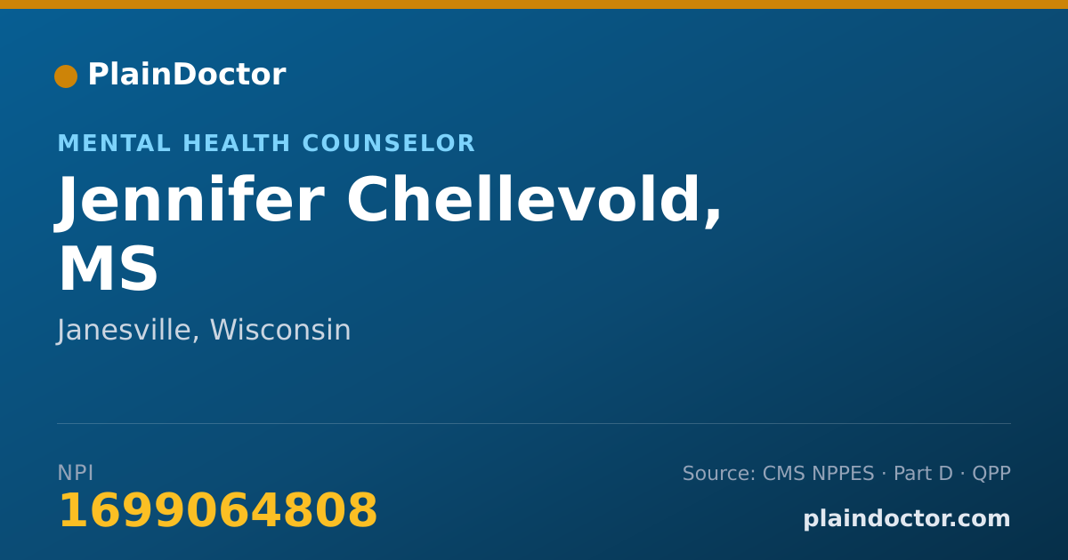 Shareable card for Jennifer Chellevold, MS - Mental Health Counselor, Janesville, WI