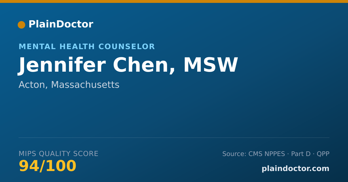 Shareable card for Jennifer Chen, MSW - Mental Health Counselor, Acton, MA