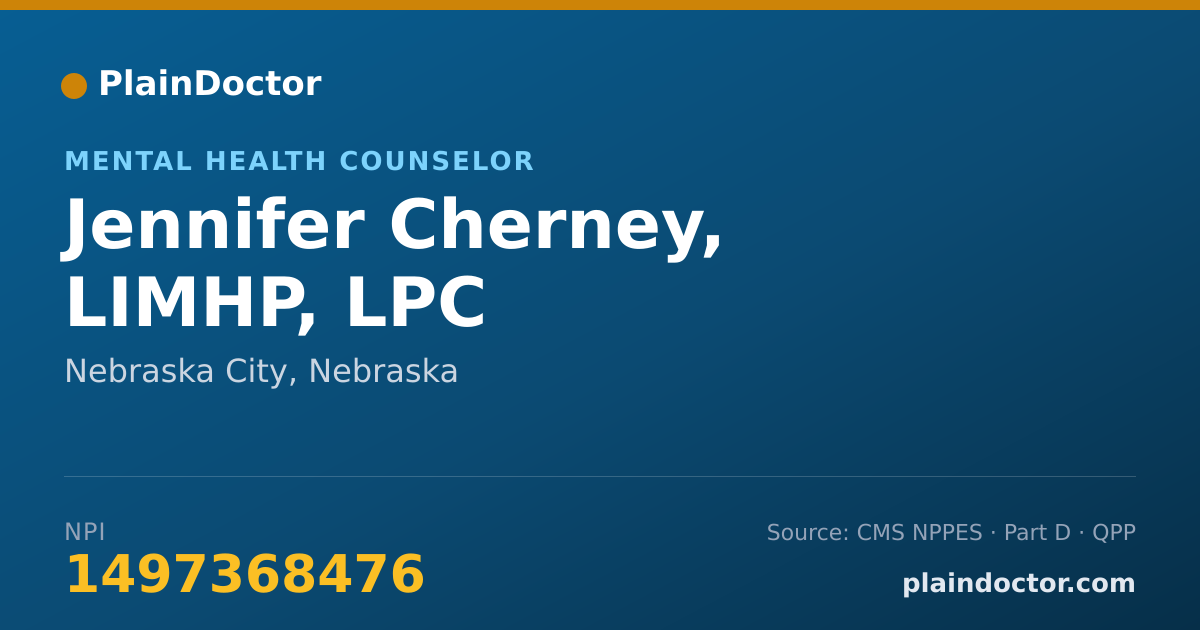 Shareable card for Jennifer Cherney, LIMHP, LPC - Mental Health Counselor, Lincoln, NE