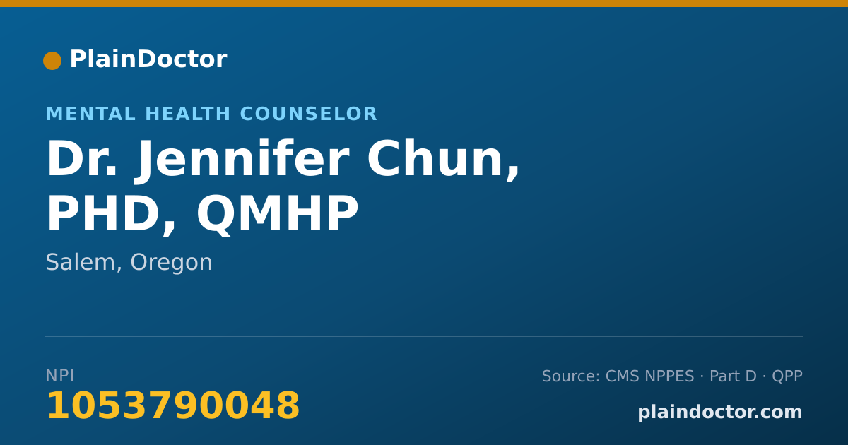 Shareable card for Jennifer Chun, PHD, QMHP - Mental Health Counselor, Salem, OR