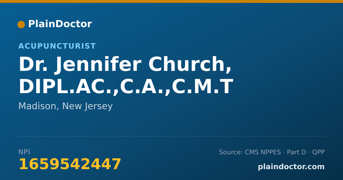 Shareable card for Jennifer Church, DIPL.AC.,C.A.,C.M.T - Acupuncturist, Madison, NJ