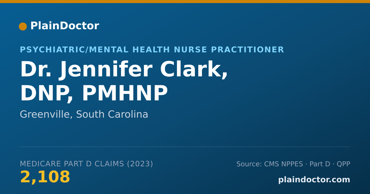 Shareable card for Jennifer Clark, DNP, PMHNP - Psychiatric/Mental Health Nurse Practitioner, Greenville, SC