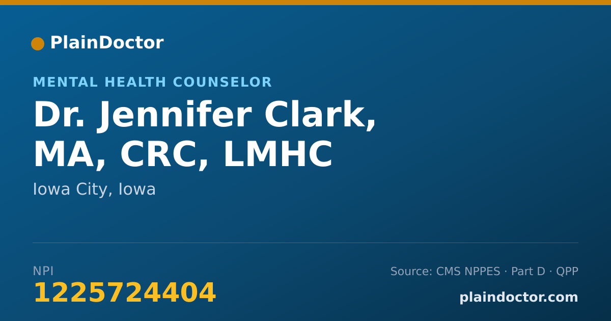 Shareable card for Jennifer Clark, MA, CRC, LMHC - Mental Health Counselor, Iowa City, IA