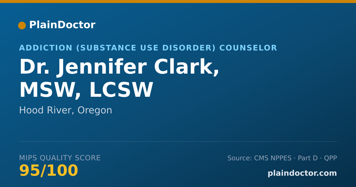 Shareable card for Jennifer Clark, MSW, LCSW - Addiction (Substance Use Disorder) Counselor, Hood River, OR