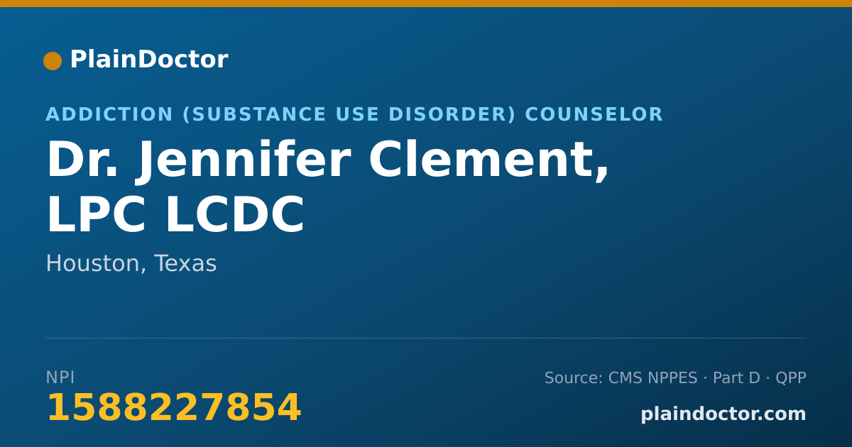 Shareable card for Jennifer Clement, LPC LCDC - Addiction (Substance Use Disorder) Counselor, Houston, TX