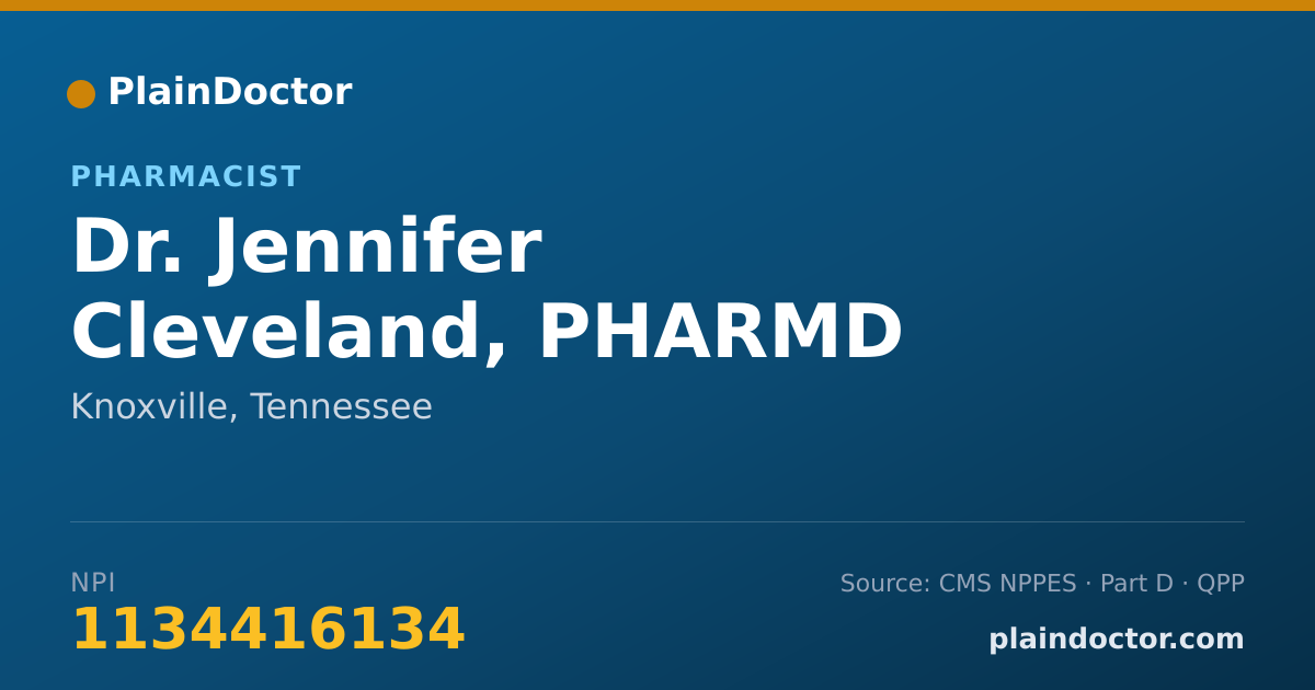 Shareable card for Jennifer Cleveland, PHARMD - Pharmacist, Knoxville, TN