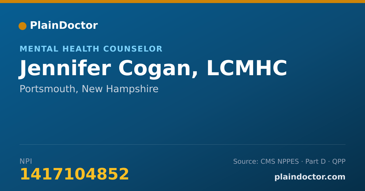 Shareable card for Jennifer Cogan, LCMHC - Mental Health Counselor, Portsmouth, NH