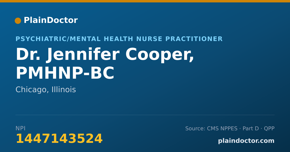 Shareable card for Jennifer Cooper, PMHNP-BC - Psychiatric/Mental Health Nurse Practitioner, Chicago, IL