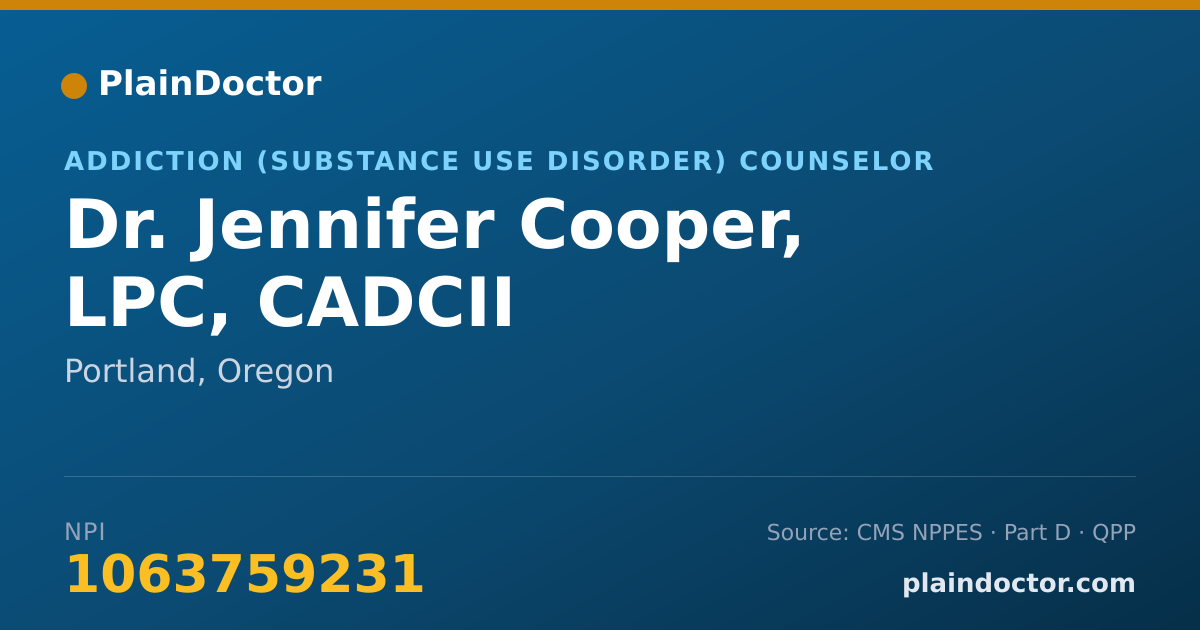 Shareable card for Jennifer Cooper, LPC,  CADCII - Addiction (Substance Use Disorder) Counselor, Portland, OR