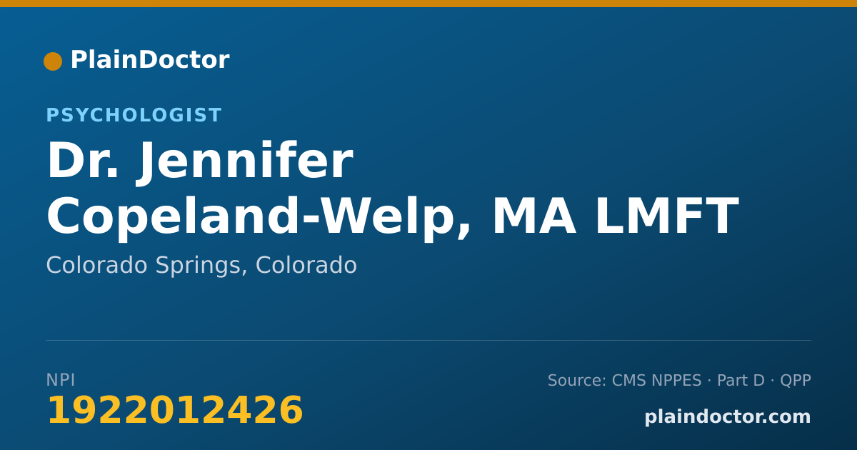 Shareable card for Jennifer Copeland-Welp, MA LMFT - Psychologist, Colorado Springs, CO