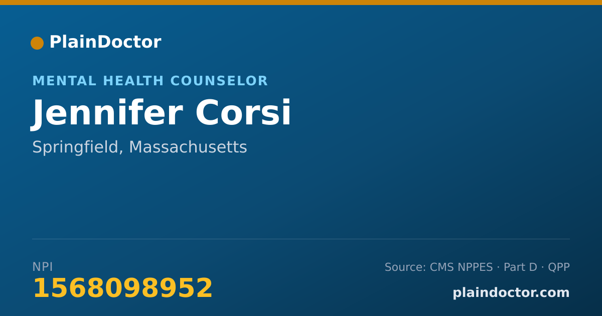 Shareable card for Jennifer Corsi - Mental Health Counselor, Springfield, MA