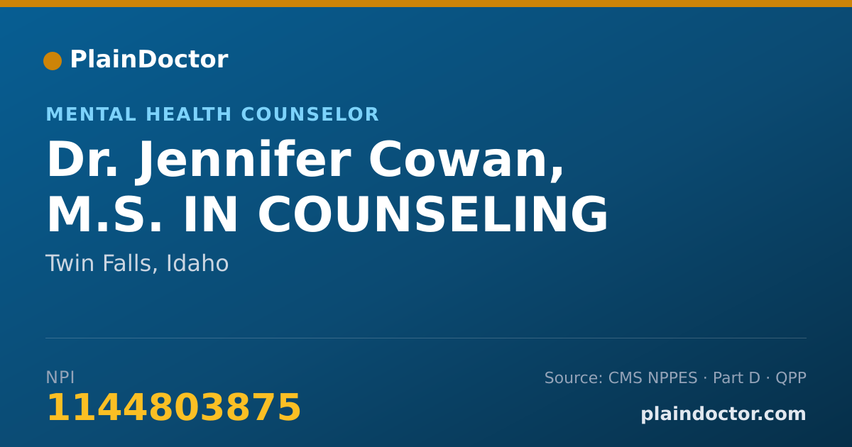 Shareable card for Jennifer Cowan, M.S. IN COUNSELING - Mental Health Counselor, Twin Falls, ID