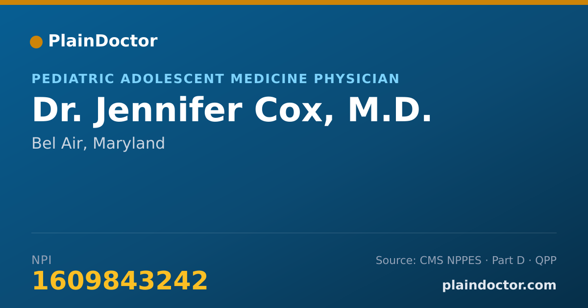 Shareable card for Jennifer Cox, M.D. - Pediatric Adolescent Medicine Physician, Bel Air, MD