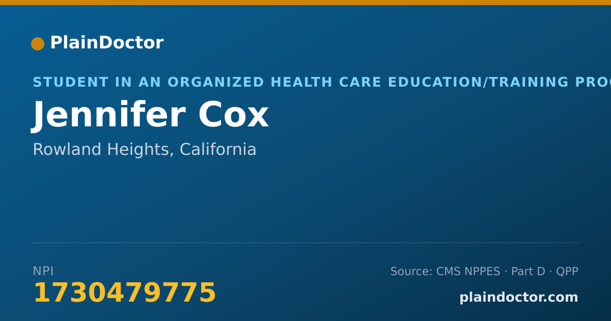 Shareable card for Jennifer Cox - Student in an Organized Health Care Education/Training Program, Rowland Heights, CA