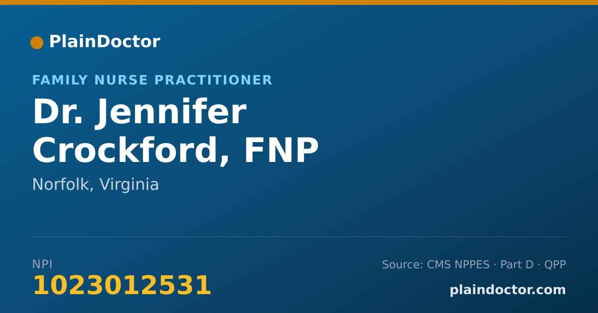 Shareable card for Jennifer Crockford, FNP - Family Nurse Practitioner, Norfolk, VA