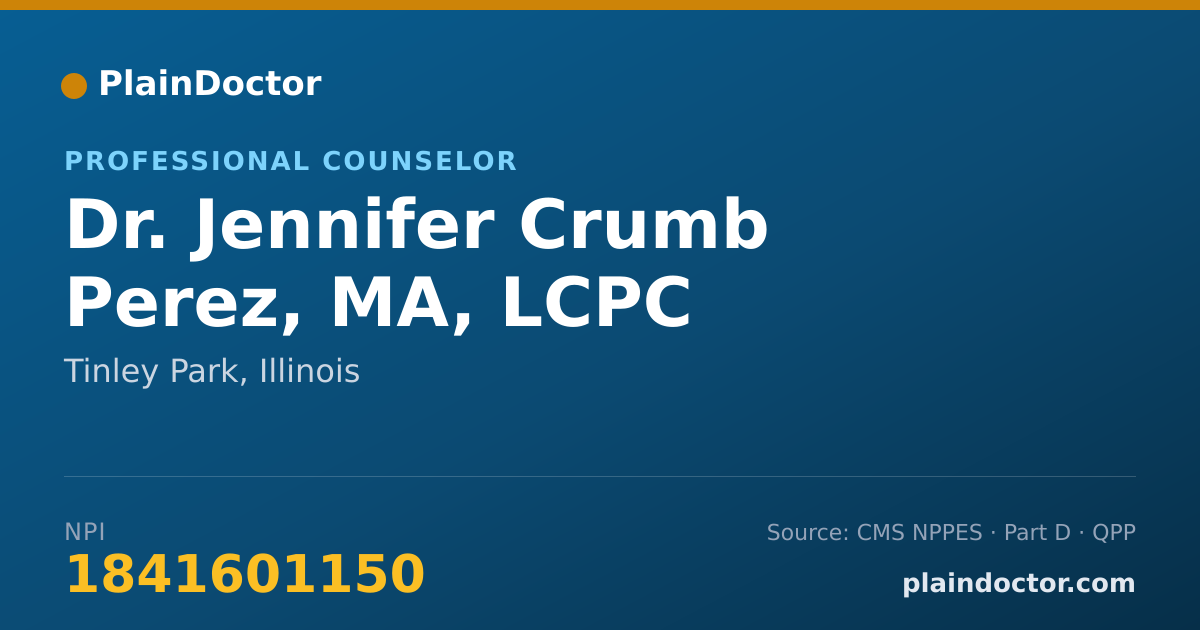 Shareable card for Jennifer Crumb Perez, MA, LCPC - Professional Counselor, Tinley Park, IL