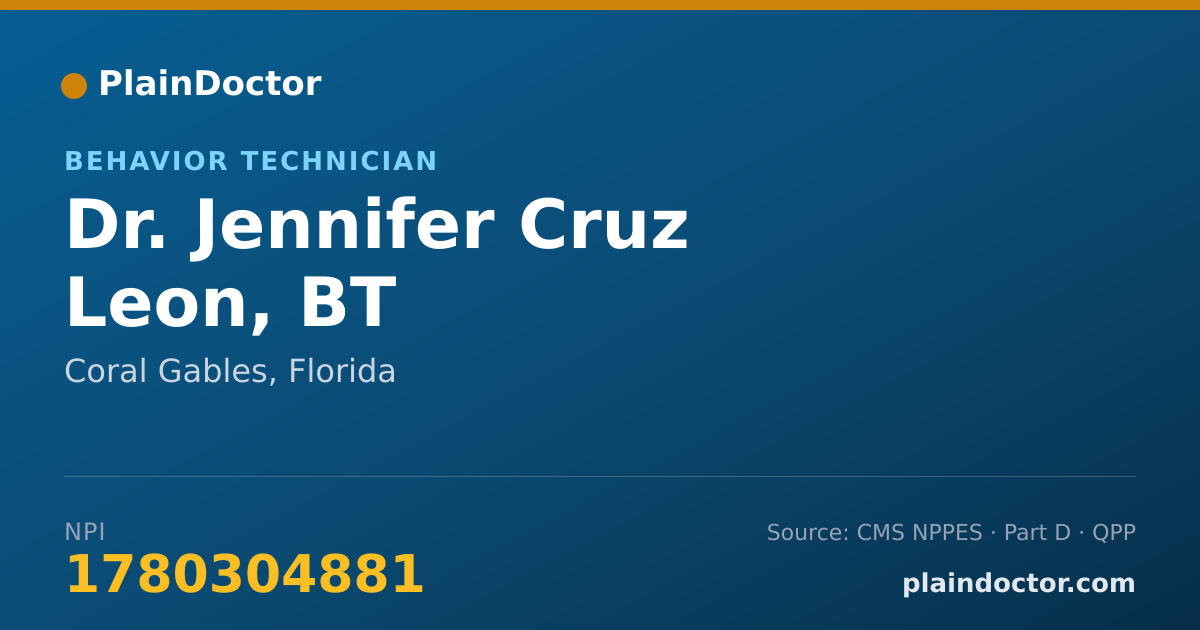 Shareable card for Jennifer Cruz Leon, BT - Behavior Technician, Coral Gables, FL