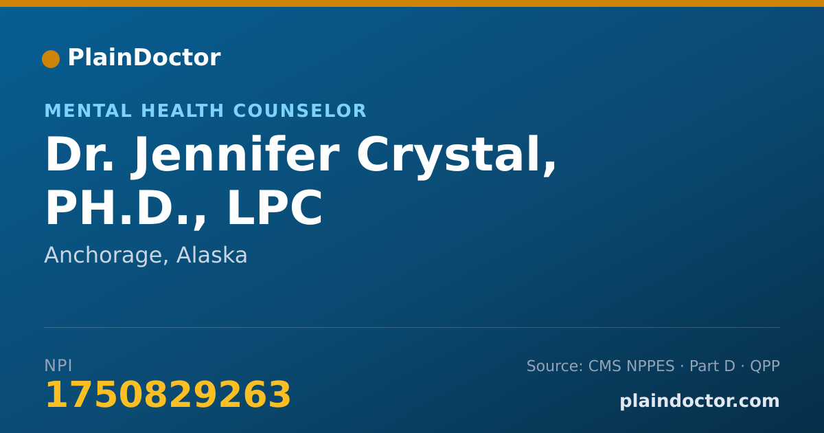Shareable card for Jennifer Crystal, PH.D., LPC - Mental Health Counselor, Anchorage, AK
