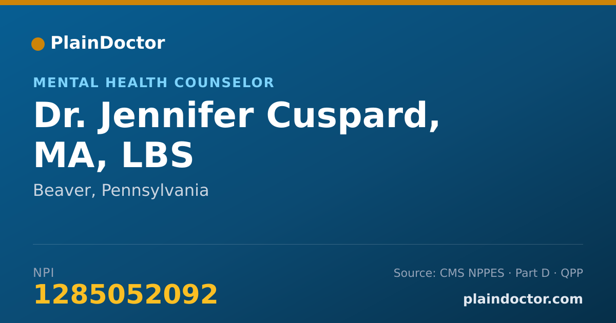 Shareable card for Jennifer Cuspard, MA, LBS - Mental Health Counselor, Beaver, PA
