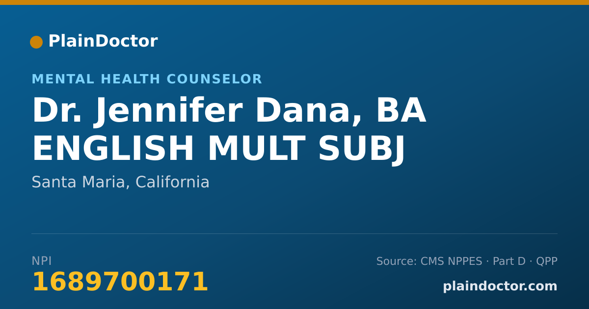 Shareable card for Jennifer Dana, BA ENGLISH MULT SUBJ - Mental Health Counselor, Santa Maria, CA