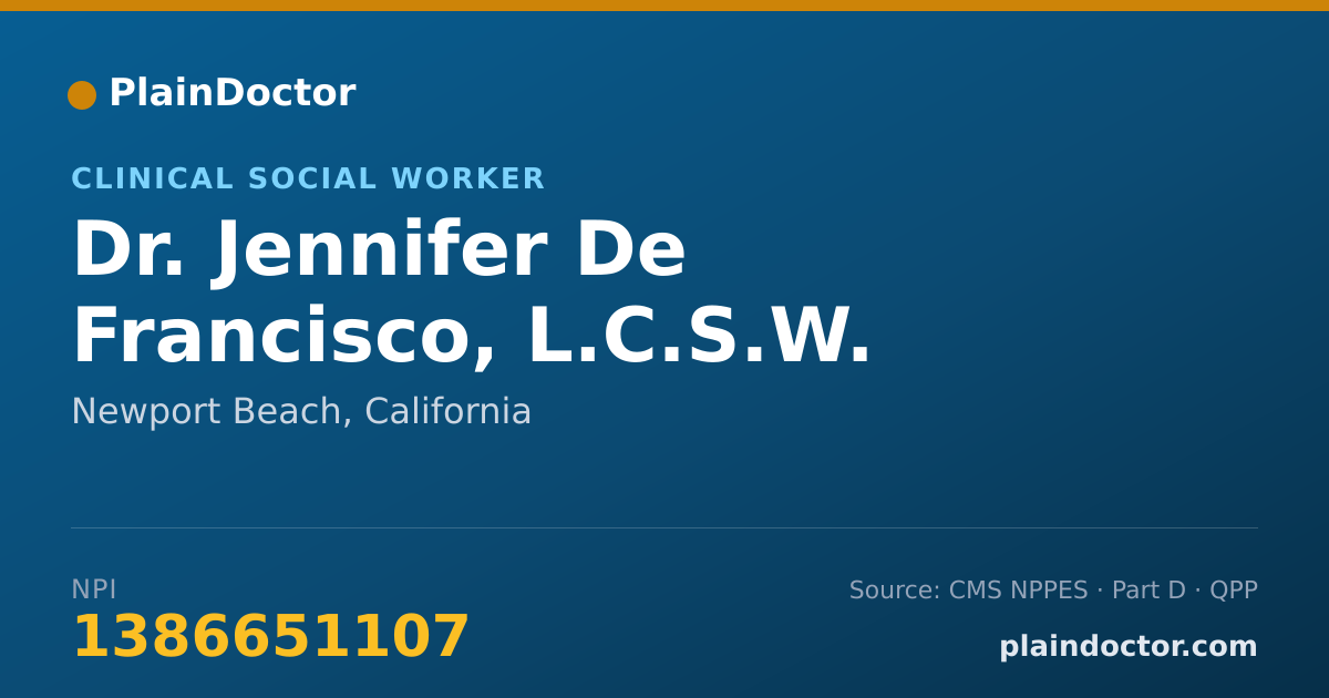 Shareable card for Jennifer De Francisco, L.C.S.W. - Clinical Social Worker, Newport Beach, CA