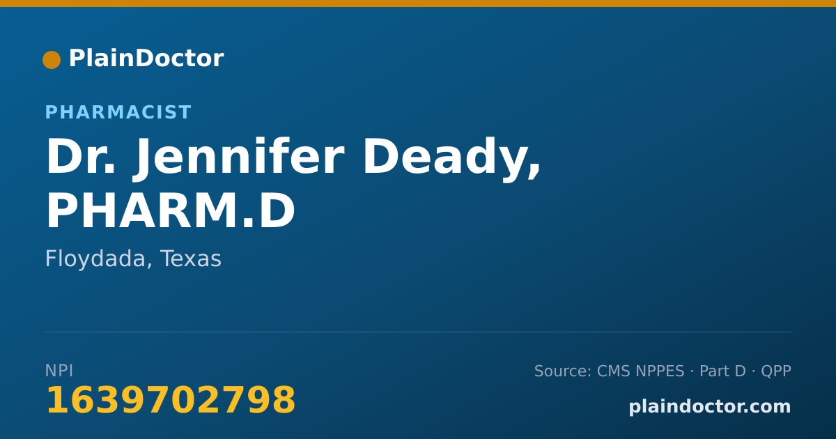 Shareable card for Jennifer Deady, PHARM.D - Pharmacist, Floydada, TX