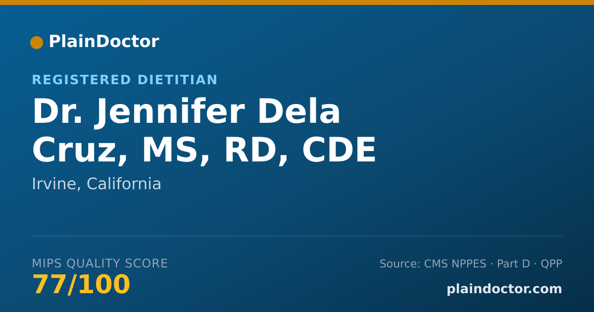 Shareable card for Jennifer Dela Cruz, MS, RD, CDE - Registered Dietitian, Irvine, CA