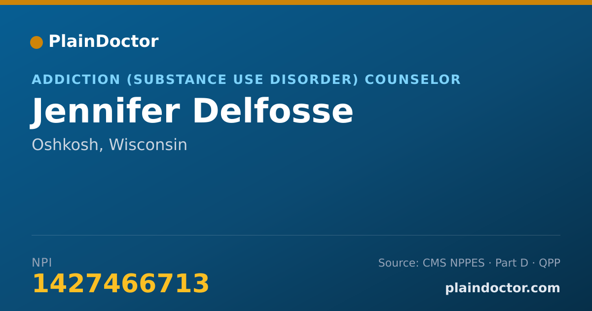 Shareable card for Jennifer Delfosse - Addiction (Substance Use Disorder) Counselor, Oshkosh, WI