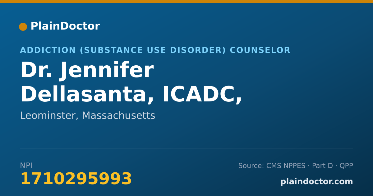 Shareable card for Jennifer Dellasanta, ICADC, LADC, MCAP - Addiction (Substance Use Disorder) Counselor, Leominster, MA