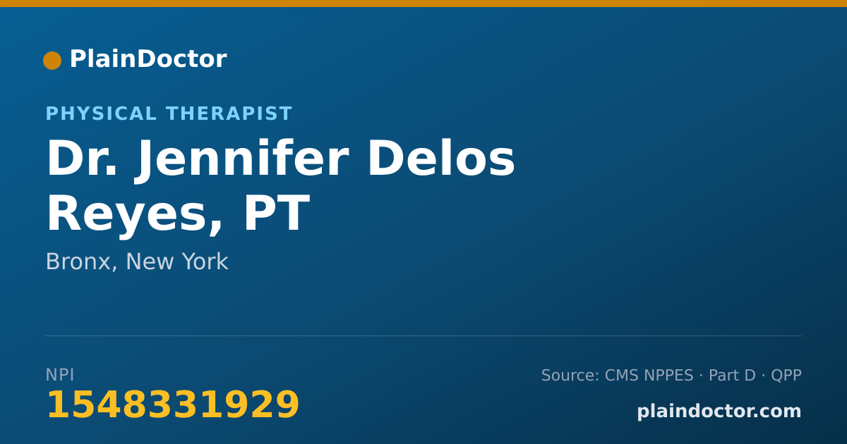 Shareable card for Jennifer Delos Reyes, PT - Physical Therapist, Bronx, NY