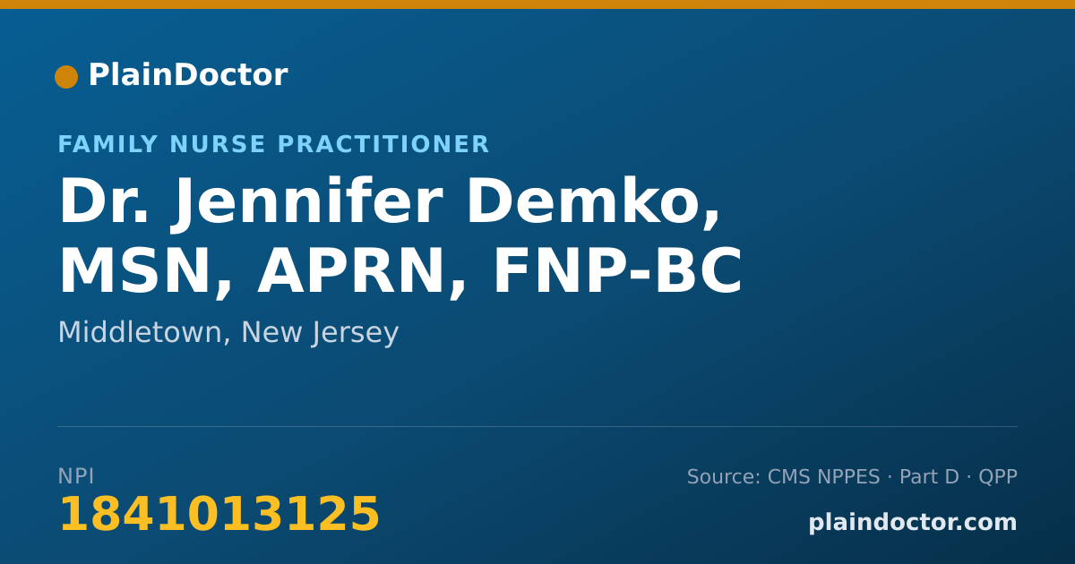Shareable card for Jennifer Demko, MSN, APRN, FNP-BC - Family Nurse Practitioner, Middletown, NJ