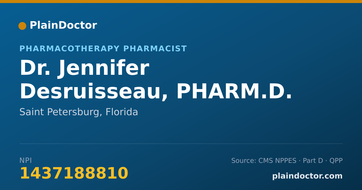 Shareable card for Jennifer Desruisseau, PHARM.D. - Pharmacotherapy Pharmacist, Saint Petersburg, FL