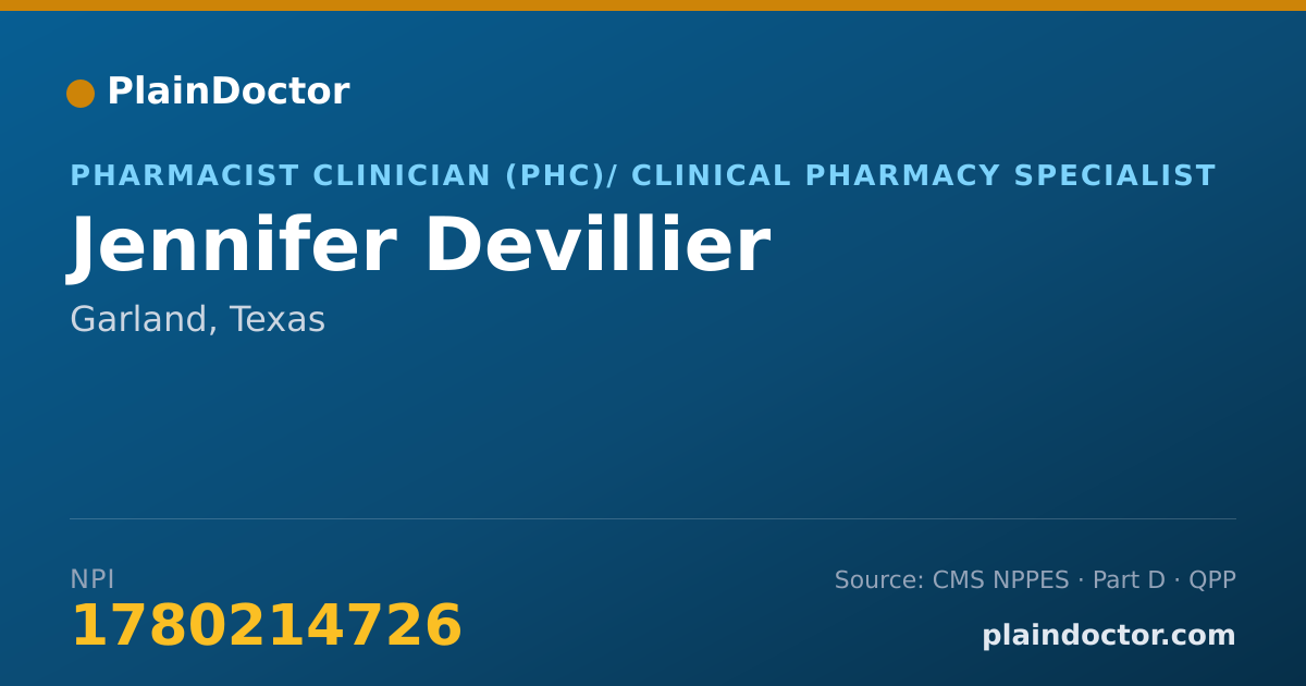 Shareable card for Jennifer Devillier - Pharmacist Clinician (PhC)/ Clinical Pharmacy Specialist, Garland, TX