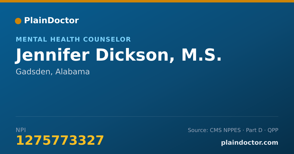 Shareable card for Jennifer Dickson, M.S. - Mental Health Counselor, Gadsden, AL