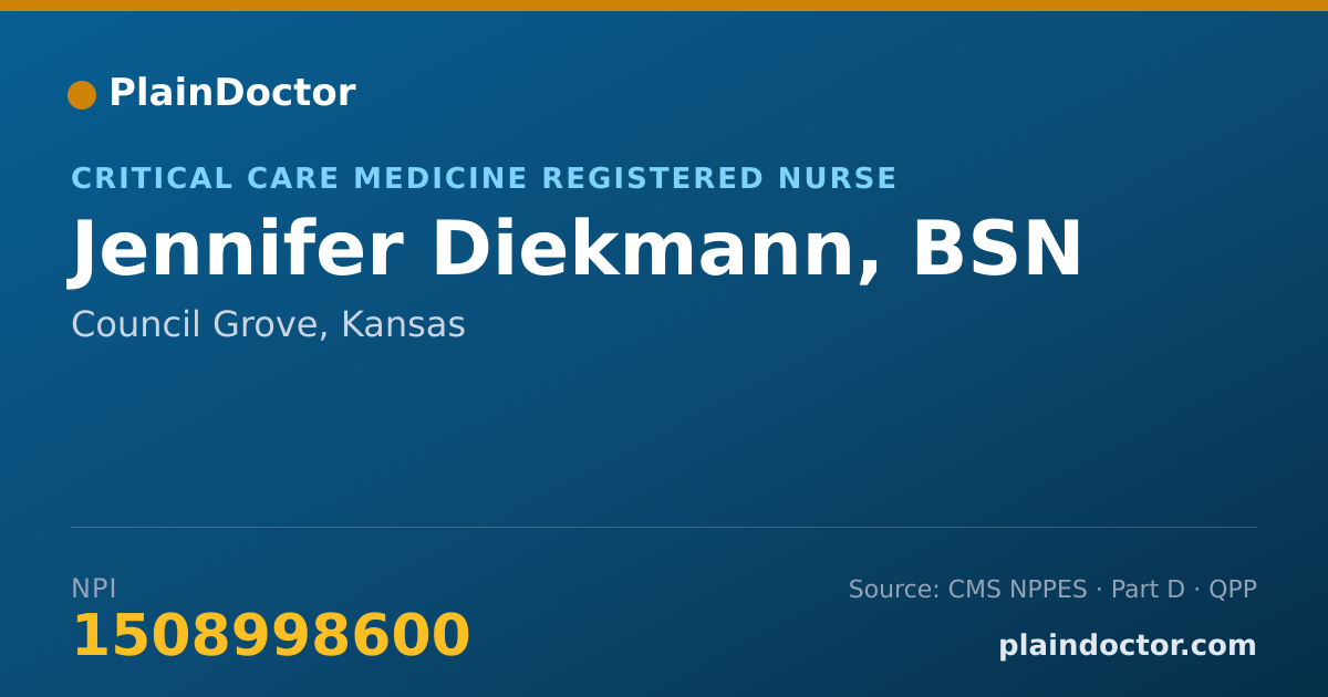 Shareable card for Jennifer Diekmann, BSN - Critical Care Medicine Registered Nurse, Council Grove, KS